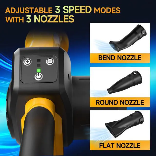 Alt view image 7 of 7 - Leaf Blower Cordless with 2 Batteries and Fast Charger, 210 MPH Battery Powered Blower with 3 Nozzles, 3 Speed Modes, Lightweight & Small Electric Leaf Blowers for Lawn Care, House, Leaves, Dust, Snow