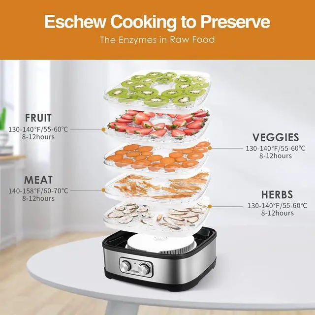 Alt view image 4 of 7 - Food Dehydrator, Dehydrator for Food and Jerky, Fruits, Herbs, Veggies, Temperature Control Electric Food Dryer Machine, 5 BPA-Free Trays Dishwasher Safe, 240W, Recipe Book Included