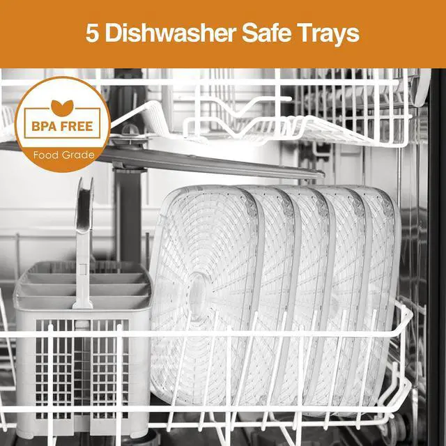Alt view image 6 of 7 - Food Dehydrator, Dehydrator for Food and Jerky, Fruits, Herbs, Veggies, Temperature Control Electric Food Dryer Machine, 5 BPA-Free Trays Dishwasher Safe, 240W, Recipe Book Included