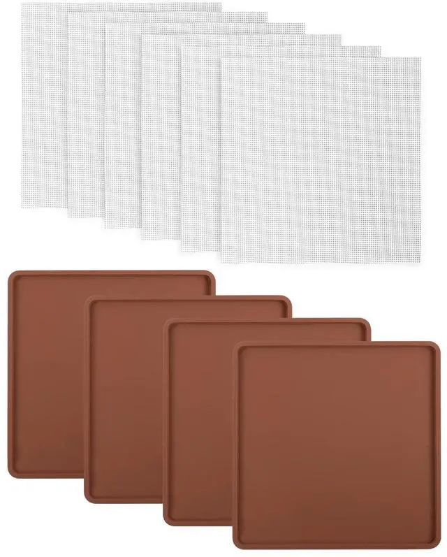 Main image of 4 Silicone Dehydrator Mats & 6 Mesh Dehydrator Sheets, Reusable Non-stick Tray Liner with Edge, Compatible with Cosori CP267-FD for Fruits Meat Vegetables(Pack of 10)