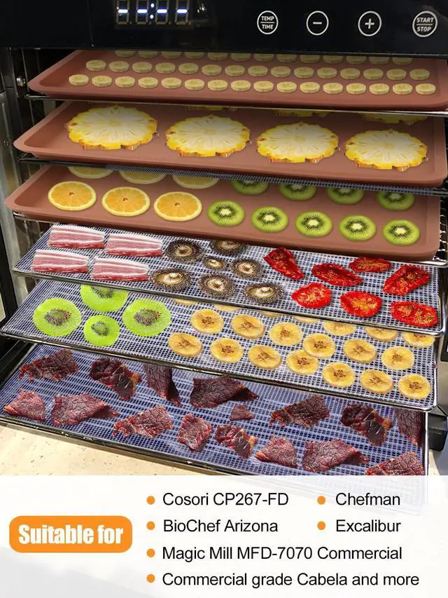 Alt view image 2 of 7 - 4 Silicone Dehydrator Mats & 6 Mesh Dehydrator Sheets, Reusable Non-stick Tray Liner with Edge, Compatible with Cosori CP267-FD for Fruits Meat Vegetables(Pack of 10)