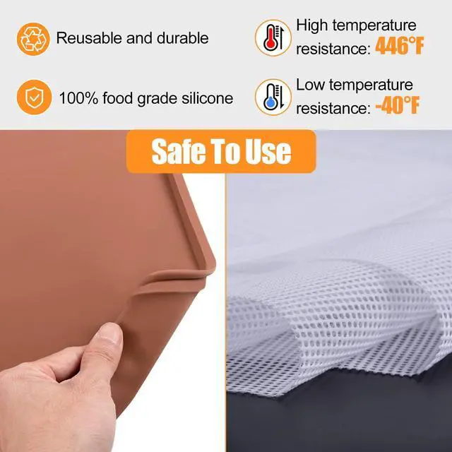 Alt view image 4 of 7 - 4 Silicone Dehydrator Mats & 6 Mesh Dehydrator Sheets, Reusable Non-stick Tray Liner with Edge, Compatible with Cosori CP267-FD for Fruits Meat Vegetables(Pack of 10)