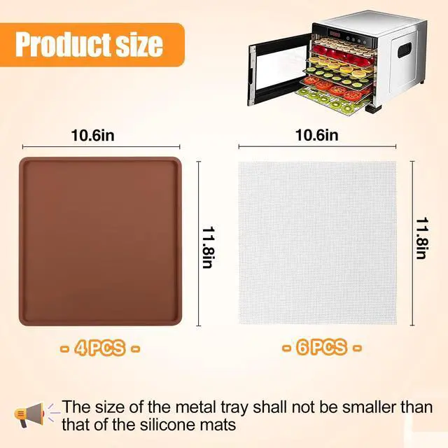 Alt view image 3 of 7 - 4 Silicone Dehydrator Mats & 6 Mesh Dehydrator Sheets, Reusable Non-stick Tray Liner with Edge, Compatible with Cosori CP267-FD for Fruits Meat Vegetables(Pack of 10)