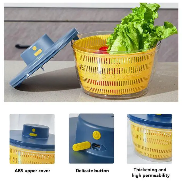 Alt view image 2 of 7 - Electric Salad Spinner 4.2-Quart Lettuce spinner,Fruit cleaner spinner Vegetable Dryer,Fruit Washer with Bowl and Colander,Salad Dryer Mixer for Vegetables,Greens, Herbs, Berries