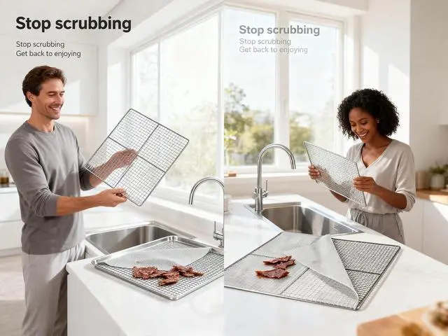 Alt view image 5 of 7 - Silicone Dehydrator Tray Liners Compatible with Cosori C267-FD Food Dehydrator, 12x13 inch 6-Pack Reusable NonStick Mesh Dehydrator Sheets - Jerky Herbs & Fruit