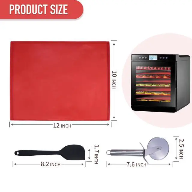 Alt view image 5 of 7 - 8PCS Silicone Dehydrator Trays for Fruit Leather 12 x 10 Inch Non-stick Dehydrator Mats with Edge for Fruit Vegetables Meat Herbs Liquid Crackers with Silicone Scraper and Cutter Wheel