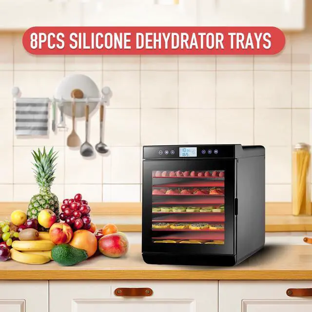 Alt view image 6 of 7 - 8PCS Silicone Dehydrator Trays for Fruit Leather 12 x 10 Inch Non-stick Dehydrator Mats with Edge for Fruit Vegetables Meat Herbs Liquid Crackers with Silicone Scraper and Cutter Wheel