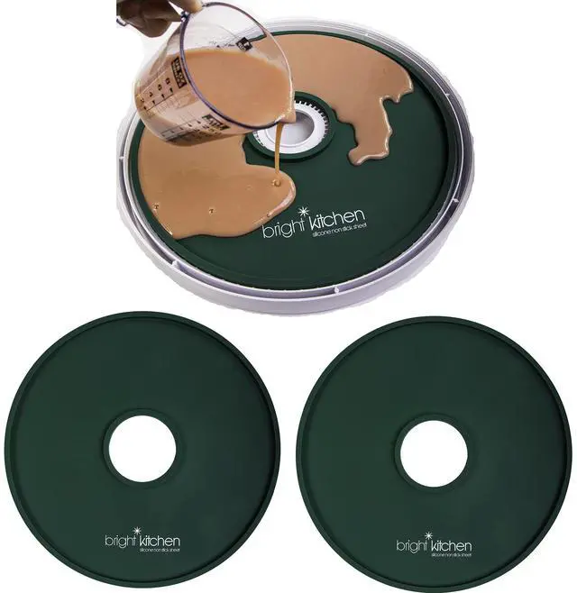 Main image of 2 Edge Fruit Leather Silicone Dehydrator Sheets for Nesco Round Dehydrators Lip Mold Hold Batter Liquid Fruit Roll Up Fruit Leather Circle Reusable Flexible Non Stick Non-Toxic