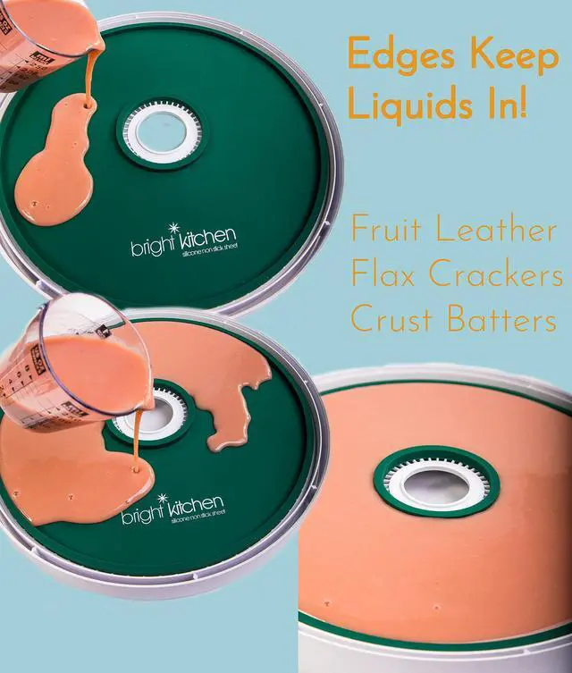 Alt view image 3 of 7 - 2 Edge Fruit Leather Silicone Dehydrator Sheets for Nesco Round Dehydrators Lip Mold Hold Batter Liquid Fruit Roll Up Fruit Leather Circle Reusable Flexible Non Stick Non-Toxic