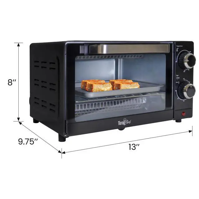 Alt view image 3 of 7 - Total Chef Toaster Oven - Countertop Oven for Toast, Bake, Broil, Pizza, Compact Size For Small Kitchen, Appliance with Timer, Black