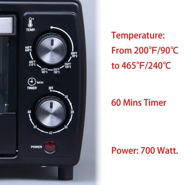 Alt view image 3 of 7 - Countertop 9.6L 4 Slices Small Toaster Oven Compact Size, Even Heating, For Toast, 8" PizzaBake and Broil in Apartment, Dorm, Suitable For 2-3 Persons