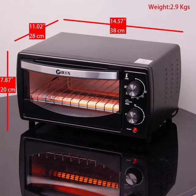 Alt view image 4 of 7 - Countertop 9.6L 4 Slices Small Toaster Oven Compact Size, Even Heating, For Toast, 8" PizzaBake and Broil in Apartment, Dorm, Suitable For 2-3 Persons
