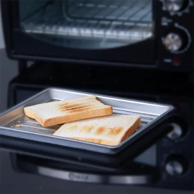 Alt view image 6 of 7 - Countertop 9.6L 4 Slices Small Toaster Oven Compact Size, Even Heating, For Toast, 8" PizzaBake and Broil in Apartment, Dorm, Suitable For 2-3 Persons