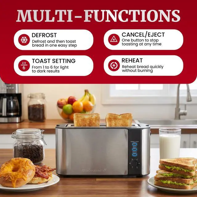 Alt view image 2 of 7 - ECT3200 2-Slice, 1 Long Slot, Slim Toaster, Reheat, 6 Toast Settings, Defrost, Cancel Functions, Built-in Warming Rack, Extra Wide Slots for Bagels Waffles, Stainless Steel & Black