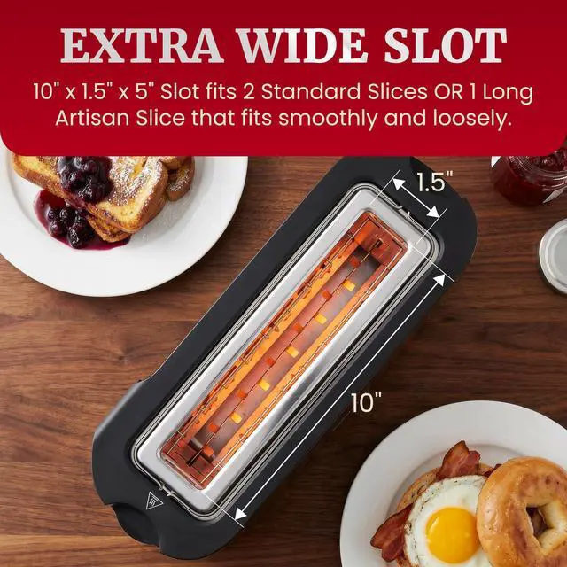 Alt view image 6 of 7 - ECT3200 2-Slice, 1 Long Slot, Slim Toaster, Reheat, 6 Toast Settings, Defrost, Cancel Functions, Built-in Warming Rack, Extra Wide Slots for Bagels Waffles, Stainless Steel & Black