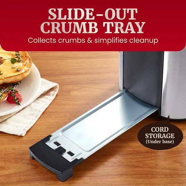 Alt view image 7 of 7 - ECT3200 2-Slice, 1 Long Slot, Slim Toaster, Reheat, 6 Toast Settings, Defrost, Cancel Functions, Built-in Warming Rack, Extra Wide Slots for Bagels Waffles, Stainless Steel & Black