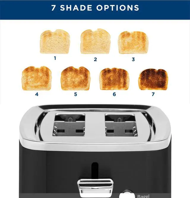 Alt view image 4 of 7 - 2 Slice Black Stainless Steel Toaster, Extra Wide Slots for Toasting Bagels, Breads, Waffles & More, 7 Adjustable Shade Settings, Removable Crumb Tray, Countertop Kitchen Essentials, 850 Watts