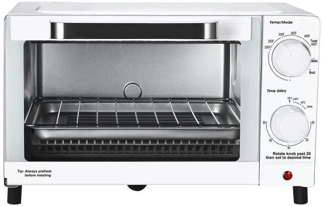 Alt view image 2 of 6 - Mainstays 4 Slices Toaster Oven with 3 Settings, includes Baking Rack and Pan, Arctic White, New