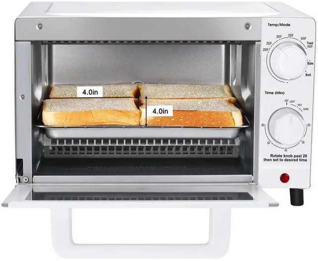 Alt view image 4 of 6 - Mainstays 4 Slices Toaster Oven with 3 Settings, includes Baking Rack and Pan, Arctic White, New