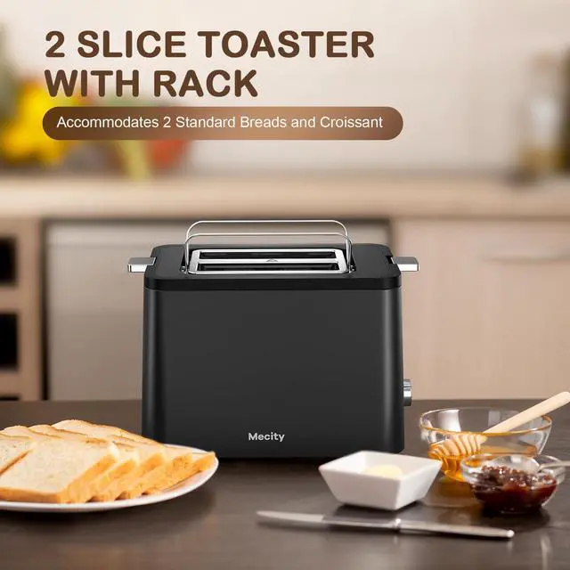 Alt view image 2 of 7 - Toaster 2 Slice Stainless Steel Body, Timer, Bagel, Defrost, Reheat, Cancel Functions, Warming Rack, Removable Tray, 6 Browning Settings, Extra Wide Slots, Bread Toaster, 120V 800W Black