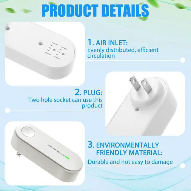 Alt view image 3 of 7 - 3 Pcs Air Purifier Plug in Air Ionizers Portable Negative Ion Generator Filterless Home Freshener Filter Cleaner for Removing Smell Pollutants Odor Dust Car Room Bedrooms Toilets Office