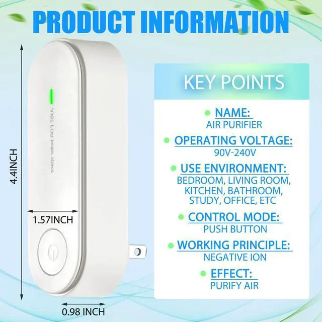 Alt view image 2 of 7 - 3 Pcs Air Purifier Plug in Air Ionizers Portable Negative Ion Generator Filterless Home Freshener Filter Cleaner for Removing Smell Pollutants Odor Dust Car Room Bedrooms Toilets Office