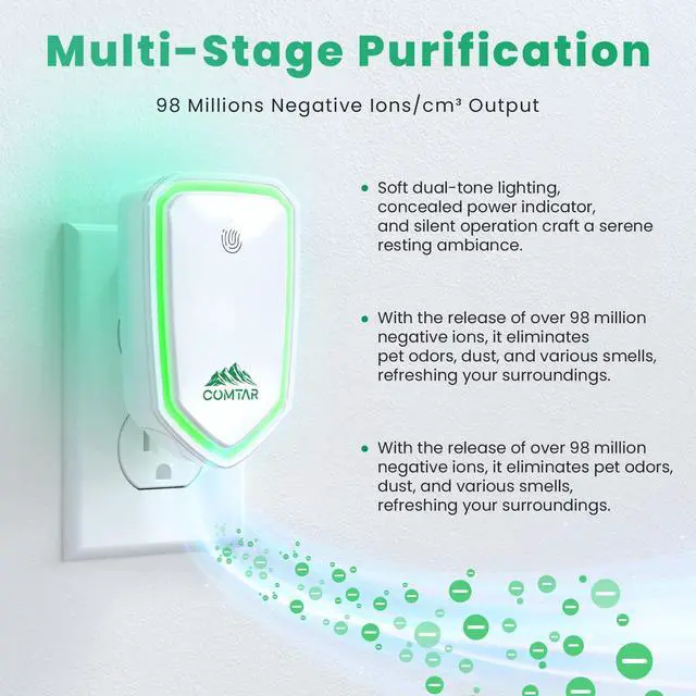 Alt view image 4 of 7 - Air Ionizers for Home (4 Pack), Negative Ion Filtration System, Quiet Air Freshener for Bedroom, Office, Kitchen, Portable Air Filter Odor, Smoke Dust, Pets, Eliminator, Mini Air Cleaner