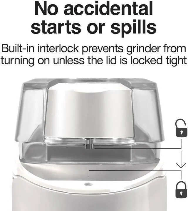 Alt view image 3 of 7 - Electric Coffee Grinder for Beans, Spices and More, Stainless Steel Blades, 12 Cups, White