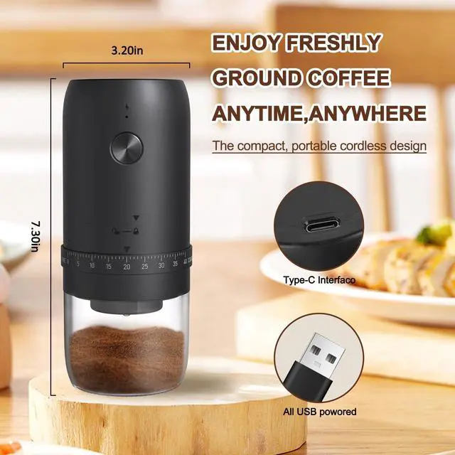 Alt view image 2 of 7 - Portable Electric Burr Coffee Grinder with 40 Adjustable Settings, Small Electric Rechargeable Mini Coffee Grinder with Multiple Grinding Settings