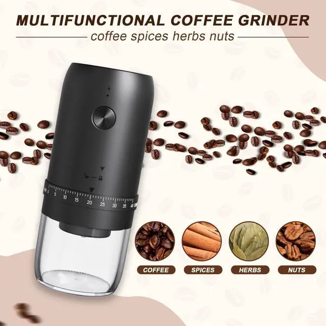 Alt view image 4 of 7 - Portable Electric Burr Coffee Grinder with 40 Adjustable Settings, Small Electric Rechargeable Mini Coffee Grinder with Multiple Grinding Settings
