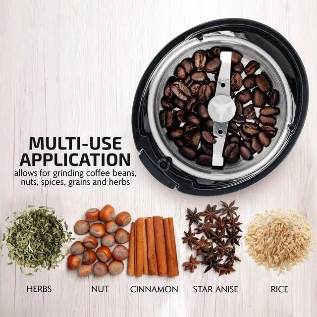 Alt view image 6 of 7 - Electric Coffee Grinder, Coffee Mill and Spice Grinder with 2.5oz Capacity, 150W Motor, One Touch Push-Button & Stainless Steel Blades for Uniform Grinding of Beans, Herb or Nuts, Black CG225B