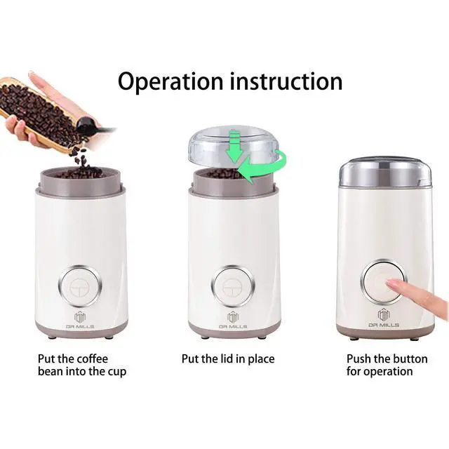 Alt view image 2 of 7 - DM-7441W Coffee Grinder Electric, Coffee Bean and Dried Spice Grinder, One Touch Operation, Blade and Cup Made with SUS304 Stainless Steel (White)