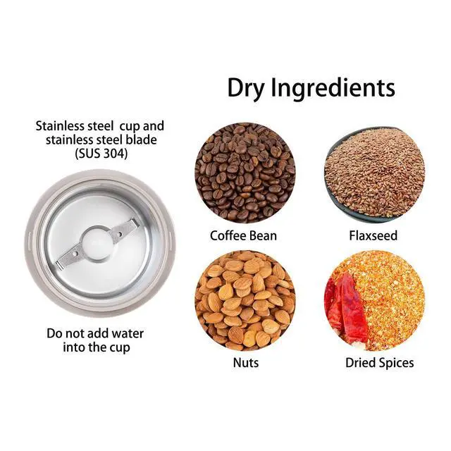 Alt view image 3 of 7 - DM-7441W Coffee Grinder Electric, Coffee Bean and Dried Spice Grinder, One Touch Operation, Blade and Cup Made with SUS304 Stainless Steel (White)