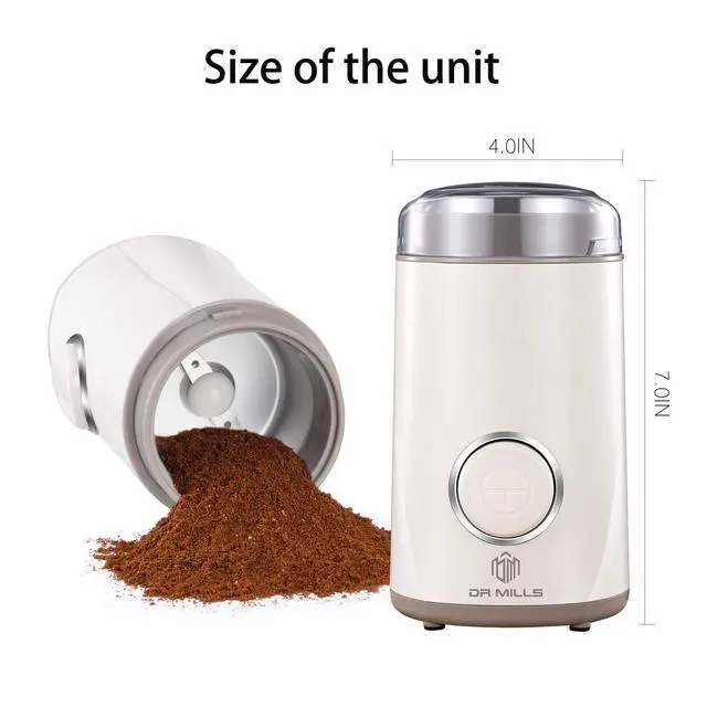 Alt view image 6 of 7 - DM-7441W Coffee Grinder Electric, Coffee Bean and Dried Spice Grinder, One Touch Operation, Blade and Cup Made with SUS304 Stainless Steel (White)