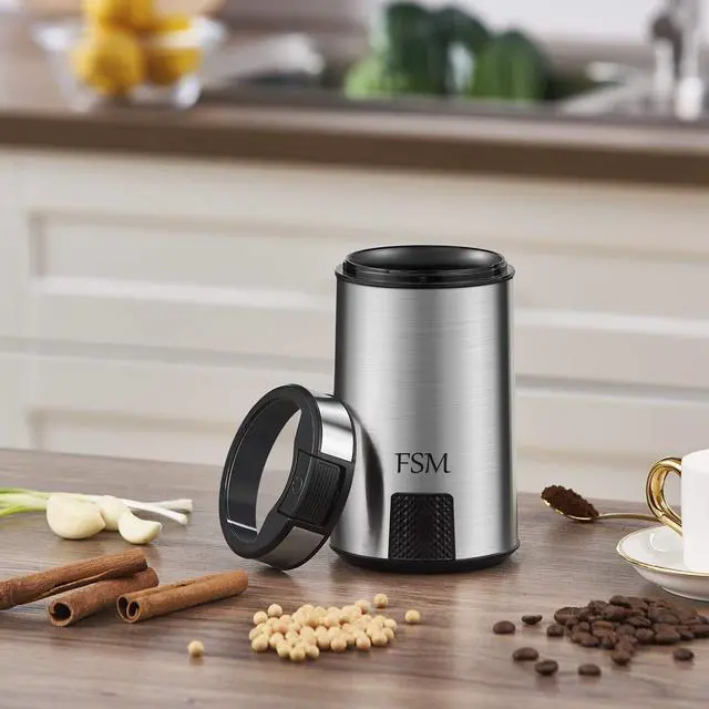 Alt view image 7 of 7 - Electric Coffee Grinder and Spice Mill with Safety Lock System Rustproof Stainless Steel with Transparent Lid and Gripping Base Grind Whole Beans, Seeds, Nuts, Herbs and Flaxseed -1.76 Oz.