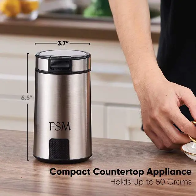 Alt view image 5 of 7 - Electric Coffee Grinder and Spice Mill with Safety Lock System Rustproof Stainless Steel with Transparent Lid and Gripping Base Grind Whole Beans, Seeds, Nuts, Herbs and Flaxseed -1.76 Oz.