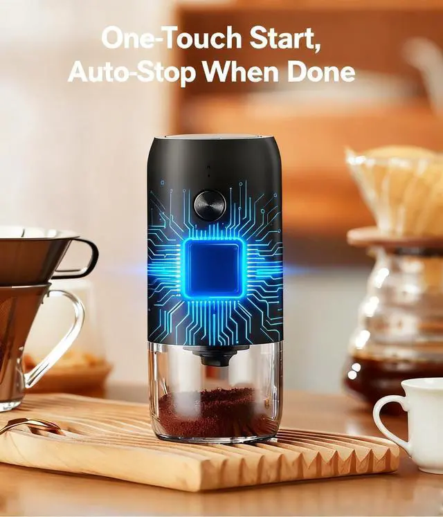 Alt view image 7 of 7 - Electric Coffee Grinder, One Touch Coffee Bean Grinder with 12-Cup Capacity, 25W Low Noise Pure Copper Motor, Adjustable Settings, Quiet Operation, Easy Clean