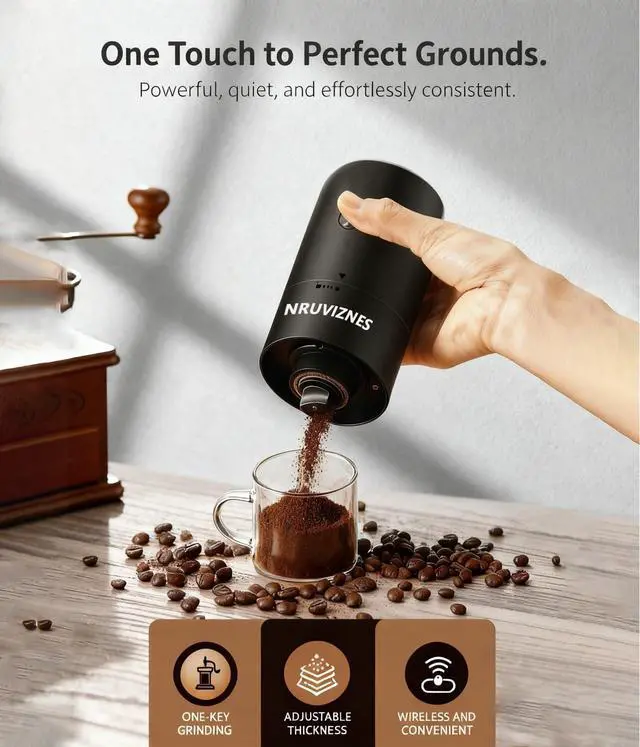 Alt view image 3 of 7 - Electric Coffee Grinder, One Touch Coffee Bean Grinder with 12-Cup Capacity, 25W Low Noise Pure Copper Motor, Adjustable Settings, Quiet Operation, Easy Clean