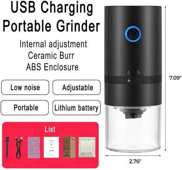Alt view image 2 of 6 - Portable Electric Burr Coffee Grinder, 1500mAh USB Rechargeable with Ceramic Burr & 10 Filters, for Espresso, French Press, Travel & Home Use