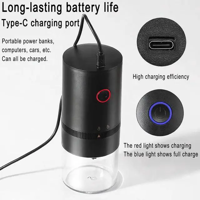 Alt view image 5 of 6 - Portable Electric Burr Coffee Grinder, 1500mAh USB Rechargeable with Ceramic Burr & 10 Filters, for Espresso, French Press, Travel & Home Use