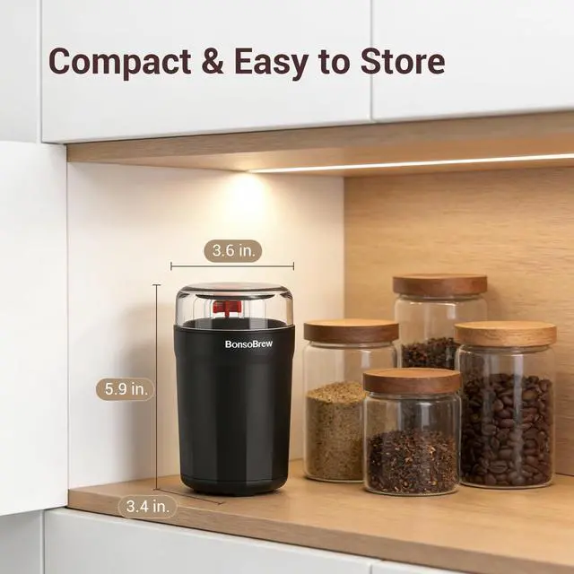 Alt view image 6 of 6 - Electric Coffee Grinder, Spice Grinder, One Touch Coffee Mill for Beans, Spices and More, with Clean Brush Black