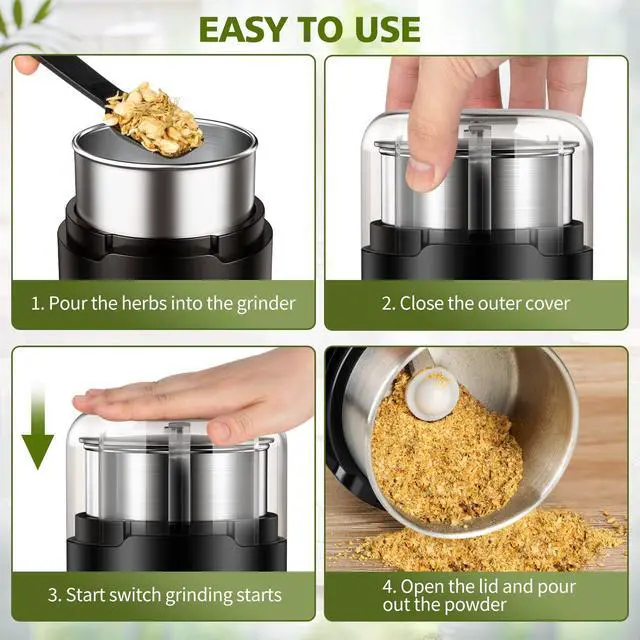 Alt view image 5 of 6 - Herb Grinder, Spice Grinder, Coffee grinder, 150 w Electric Herb Grinder with Stainless Steel Blade and Cleaning Brush, Compact Size Electric Grinder for Herb Spices Coffee Nuts Seeds,etc.