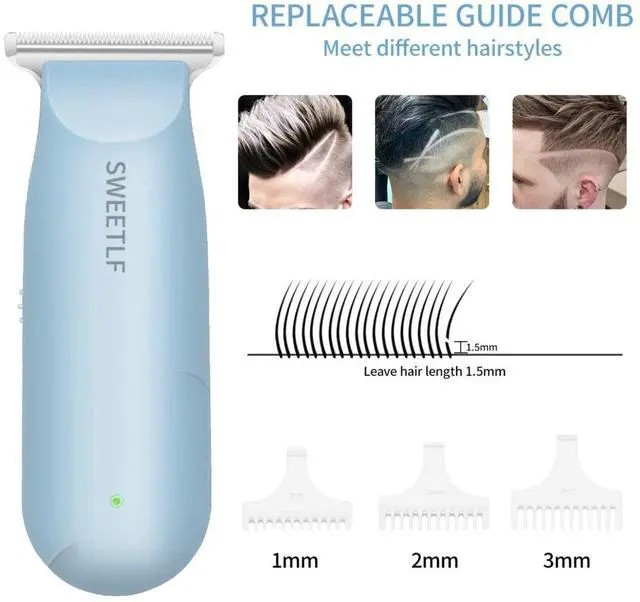 Alt view image 2 of 7 - Hair Clippers, Silent Cordless Hair Trimmer, Mini Hair Cutting Kit with 3 Guide Combs, USB Rechargeable, Portable, Blue
