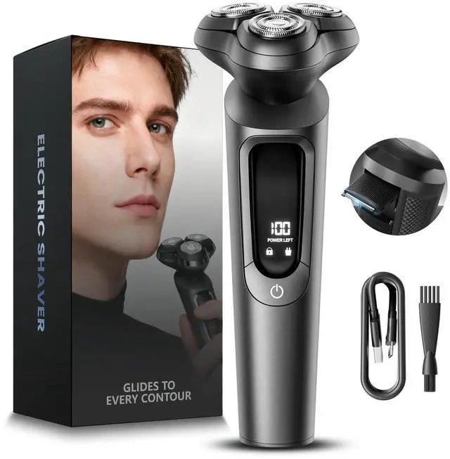 Main image of Electric Razor for Men, IPX8 Waterproof with Type-C Quick Charge, 3D Flex Blades & Pop-Up Trimmer, 90 min Runtime, Travel Lock, Wet & Dry Shave, Elegant Gray