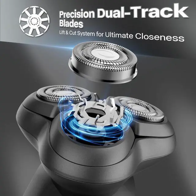 Alt view image 3 of 7 - Electric Razor for Men, IPX8 Waterproof with Type-C Quick Charge, 3D Flex Blades & Pop-Up Trimmer, 90 min Runtime, Travel Lock, Wet & Dry Shave, Elegant Gray