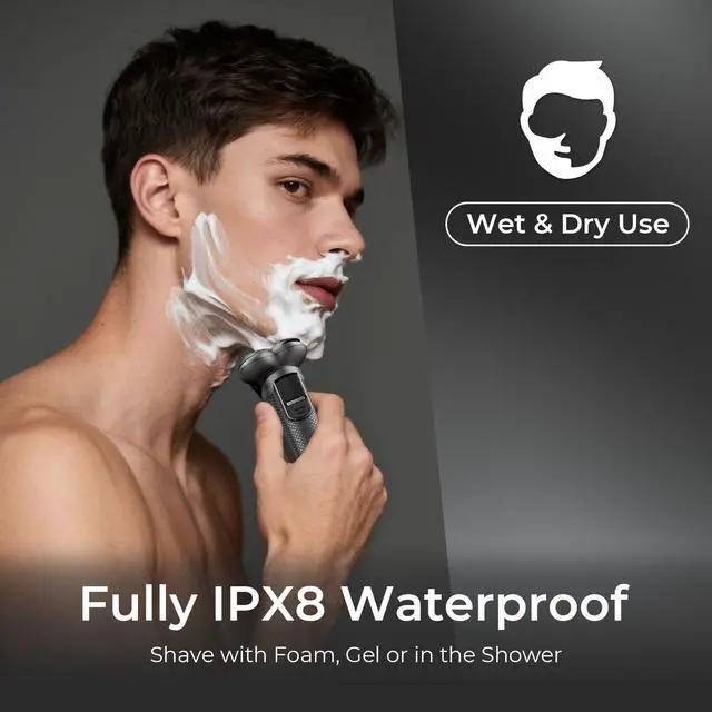 Alt view image 6 of 7 - Electric Razor for Men, IPX8 Waterproof with Type-C Quick Charge, 3D Flex Blades & Pop-Up Trimmer, 90 min Runtime, Travel Lock, Wet & Dry Shave, Elegant Gray