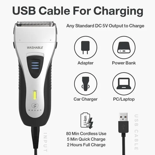 Alt view image 5 of 7 - Foil Shaver - Electric Razor, Wet/Dry IPX7 Waterproof, Pop-up Beard Trimmer, Cordless Rechargeable Mens Razor - YS5800 Silver & Black