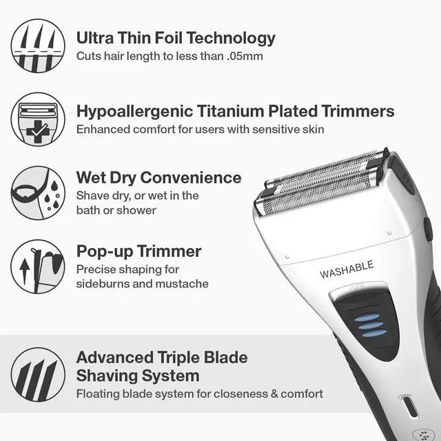 Alt view image 6 of 7 - Foil Shaver - Electric Razor, Wet/Dry IPX7 Waterproof, Pop-up Beard Trimmer, Cordless Rechargeable Mens Razor - YS5800 Silver & Black