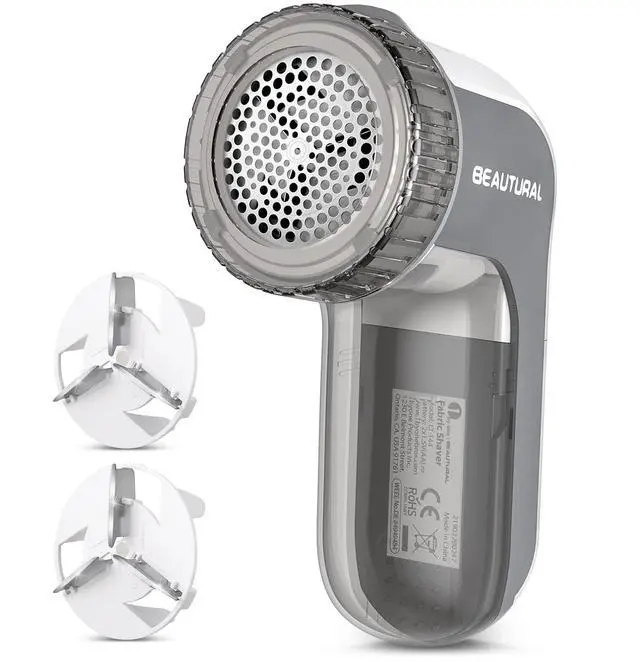 Main image of Fabric Shaver and Lint Remover, Sweater Defuzzer with 2-Speeds, 2 Replaceable Stainless Steel Blades, Battery Operated, Remove Clothes Fuzz, Lint Balls, Pills, Bobbles Gray