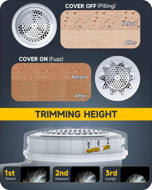 Alt view image 3 of 7 - Fabric Shaver Lint Remover, Sweater Shaver to Remove Pilling, Lint Shaver with 2-Speed Power Adjustment, Fuzz Shaver for Clothes Balls-Battery Operated